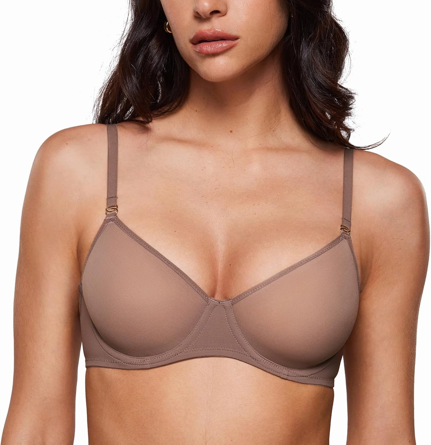 INLYRIC Women's Sheer Demi Balconette Bra - Sexy Mesh Unlined Underwire See Through Demi Bras