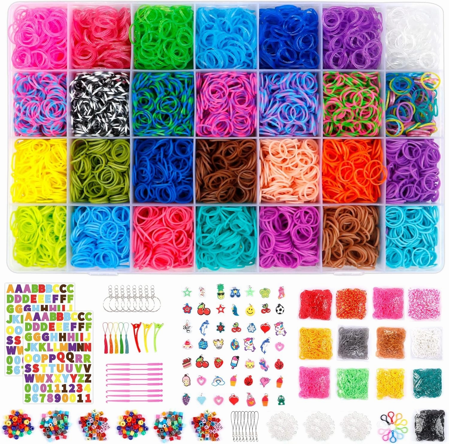 Inscraft 21900  Loom Bands Refill Kit with Organizer, 20000  Rubber Bands in 41 Colors, 1000 Clips,280 Beads, 5 Tassels, 5 Crochet Hooks and More, Bracelet Making Set for Girls Boys Christmas Gift