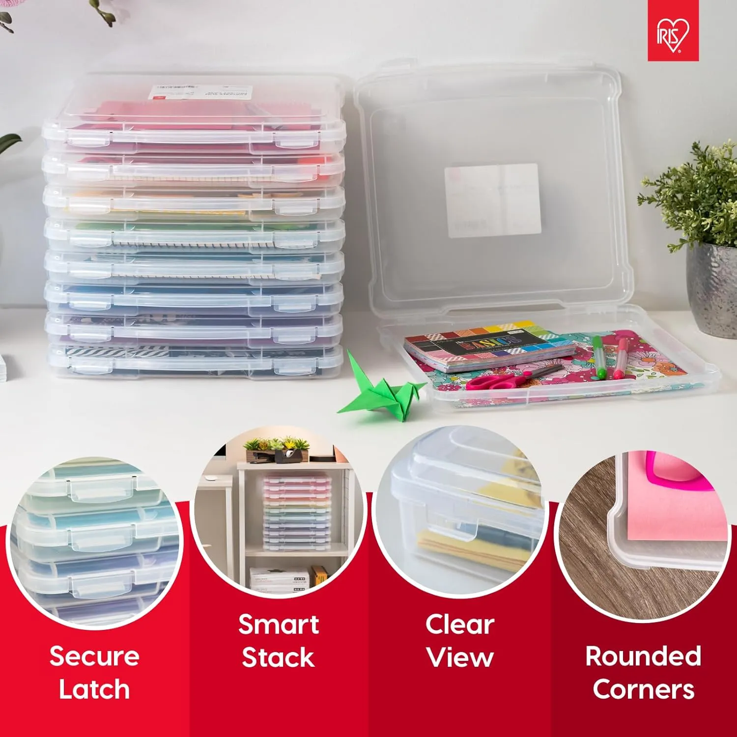 IRIS USA Board Game Storage Craft Organizer Box with Snap-Tight Latch Lid, 6-Pack Portable Plastic Case Bin for Puzzles, Magazines, Hobbies, Art Supplies, Fits 8.5" x 11" & A4 Papers, Thick, Clear