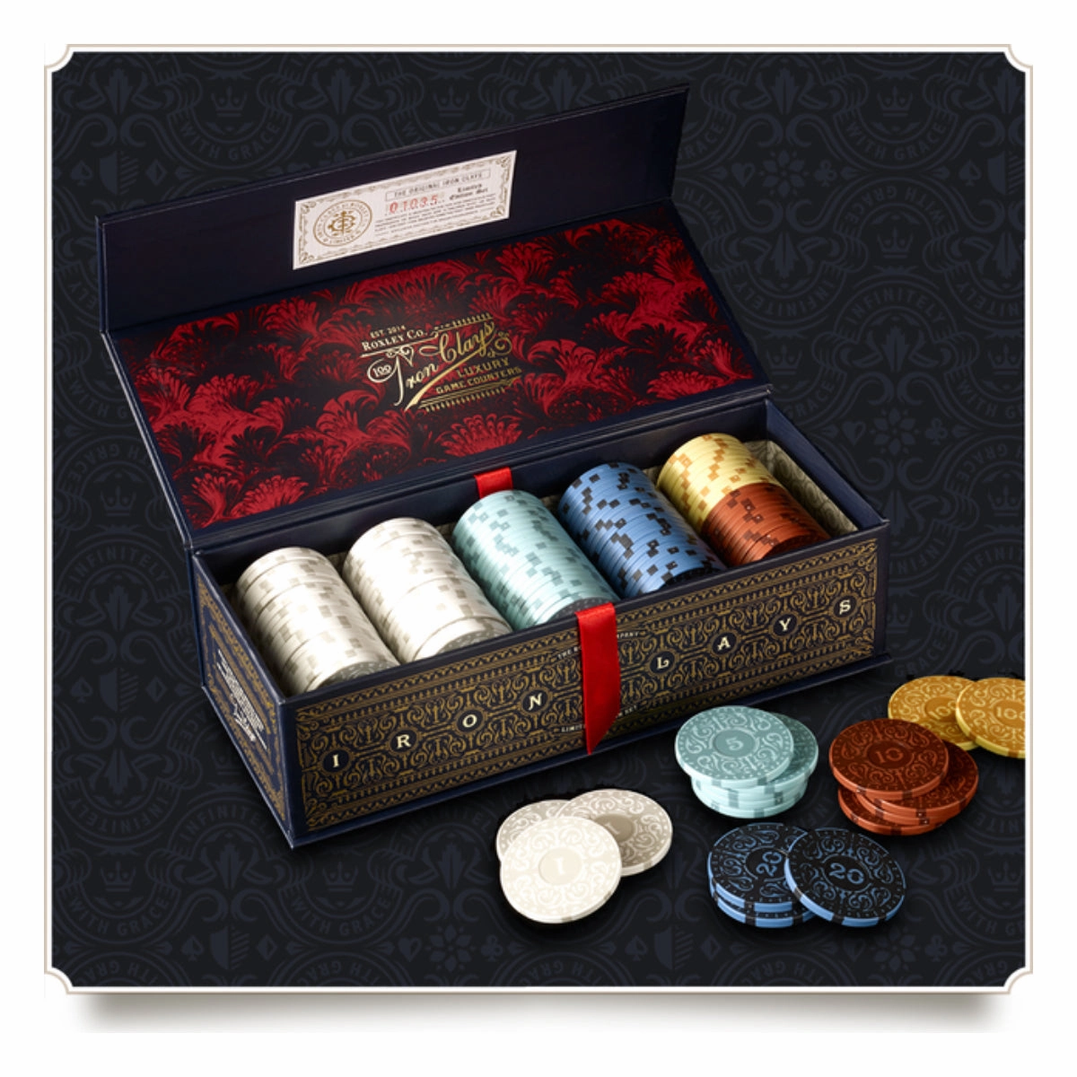 Iron Clays 100 Chips Printed Box Luxury Game Counters Brass Birmingham Lancashire