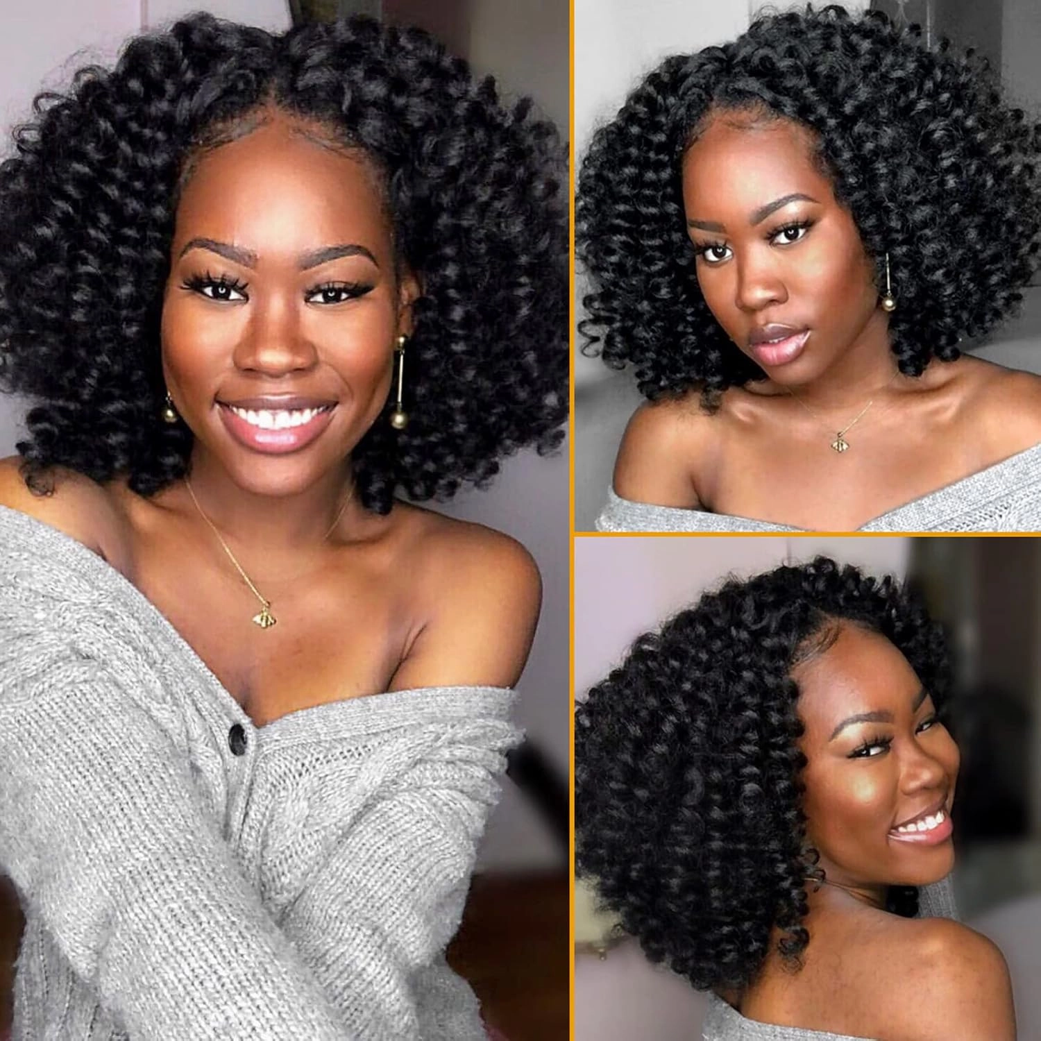 Jamaican Bounce Curly Crochet Hair 8 Inch 5 Packs Wand Curl Braids Short Braiding Extensions For Black Women(8inch, 1b)