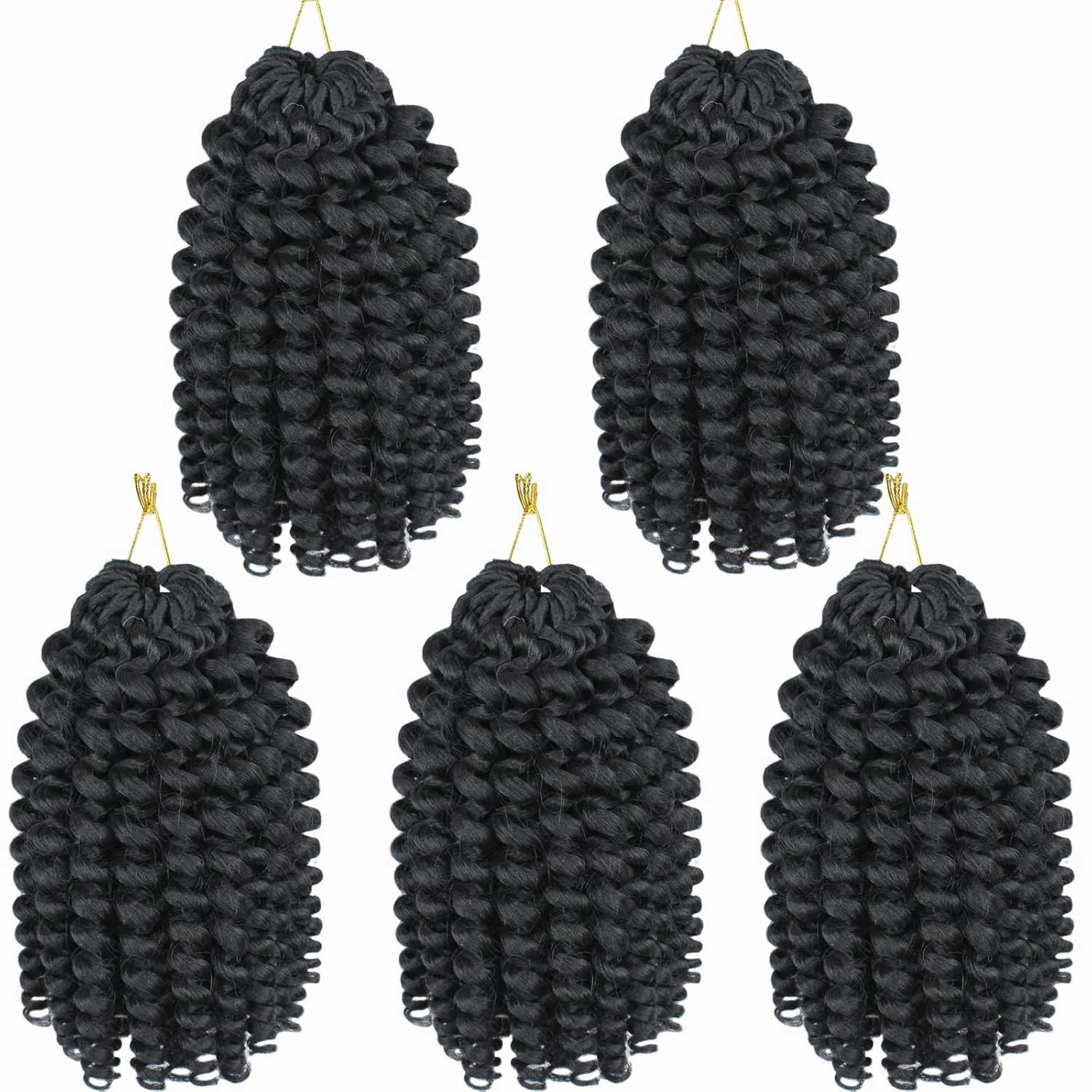 Jamaican Bounce Curly Crochet Hair 8 Inch 5 Packs Wand Curl Braids Short Braiding Extensions For Black Women(8inch, 1b)