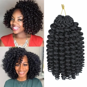 Jamaican Bounce Curly Crochet Hair 8 Inch 5 Packs Wand Curl Braids Short Braiding Extensions For Black Women(8inch, 1b)