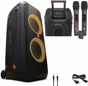 JBL PartyBox 310 Portable Bluetooth Speaker with Lights (JBLPARTYBOX310AM)   Wireless Two Microphone System with Receiver   AUX Cable   Microfiber Cloth