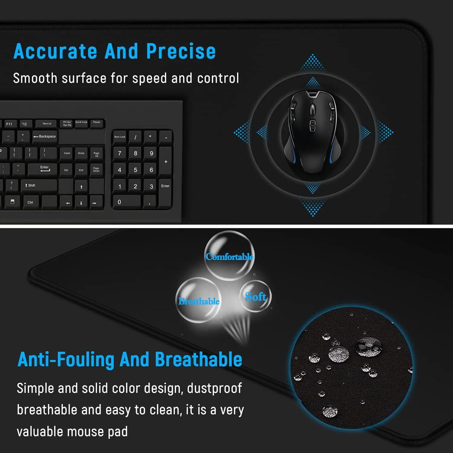JIALONG Large Gaming Mouse Pad, XXL Desk Mousepad with Stitched Edges, Non-Slip Base Keyboard Pad for Gamer, Office & Home Classic Black