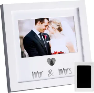 Jinchuan Heart Thumbprint Keepsake Frame and Ink Kit,Wedding Picture Frame Wedding Registry Idea Shower Gift For Bride Newlywed (White Frame, Silver text)