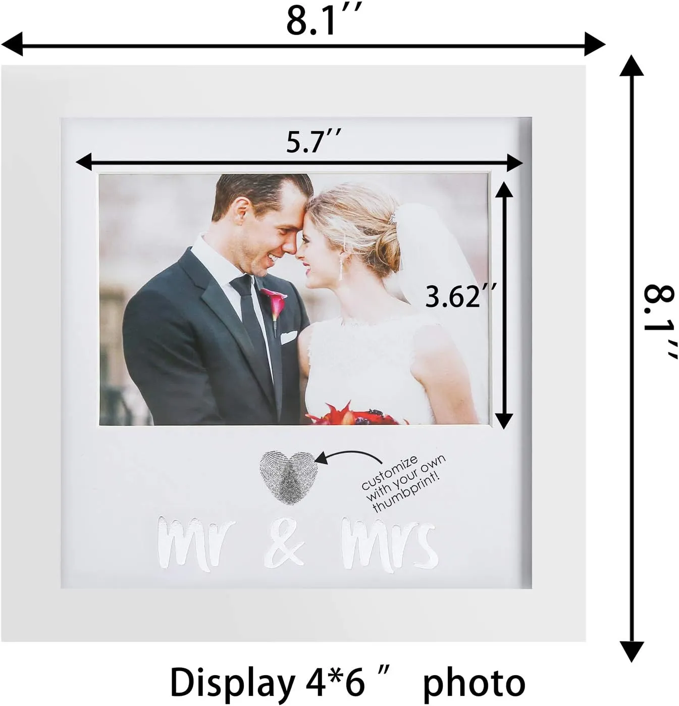 Jinchuan Heart Thumbprint Keepsake Frame and Ink Kit,Wedding Picture Frame Wedding Registry Idea Shower Gift For Bride Newlywed (White Frame, Silver text)