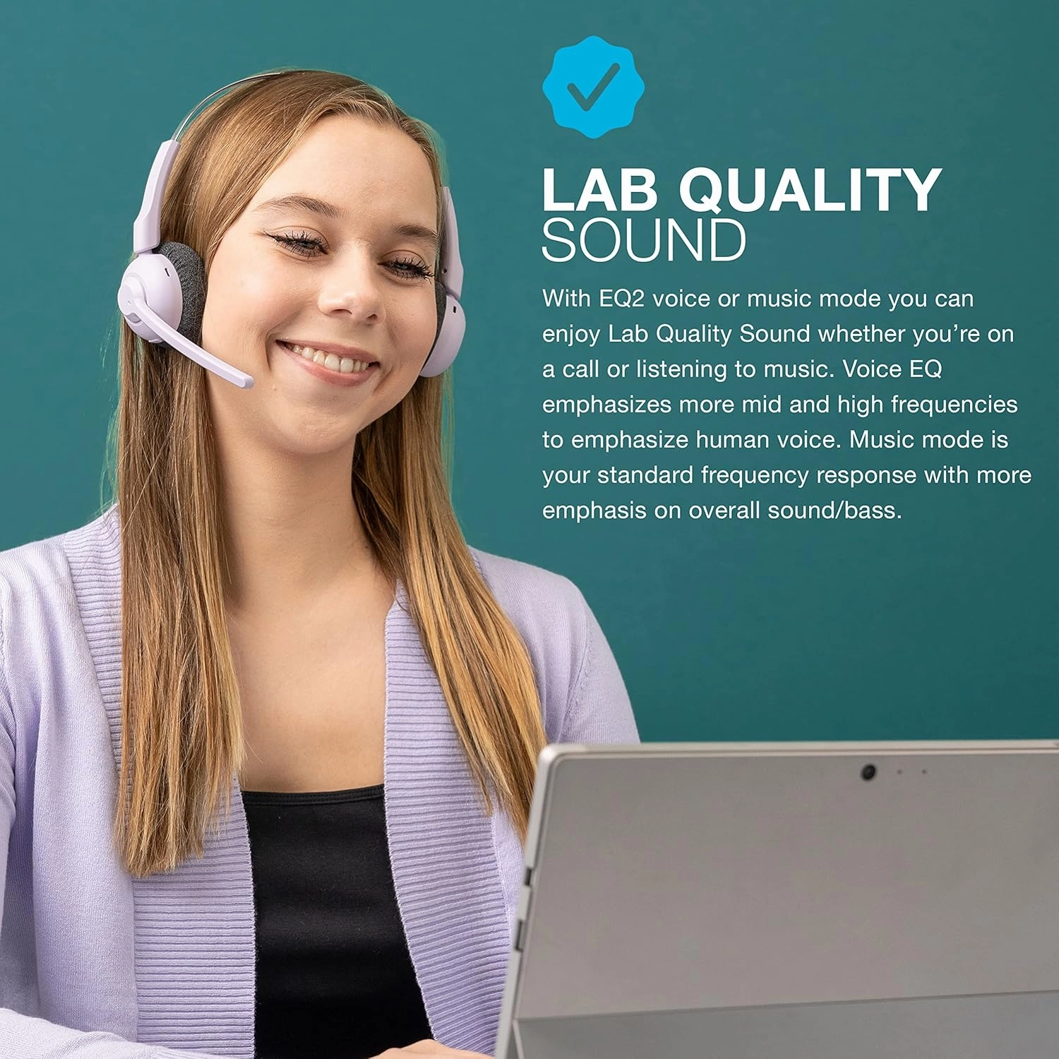 JLab Go Work Pop On-Ear Wireless Headset, Lilac, 50  Hours Playtime, Bluetooth Multipoint, Rotating Boom Mic, Noise Canceling MEMS Microphone, Light-Weight and Portable, for PC/Mac or Mobile