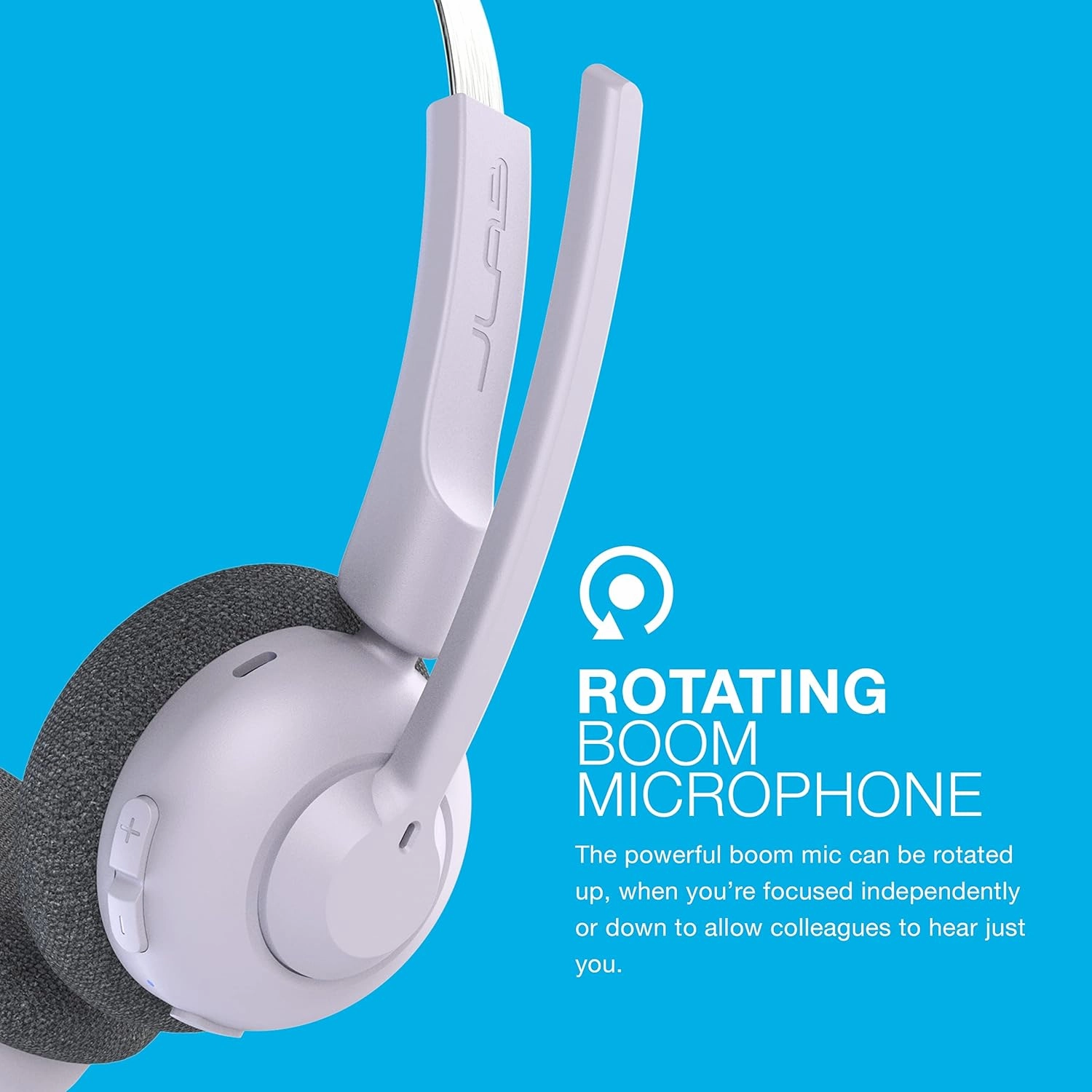 JLab Go Work Pop On-Ear Wireless Headset, Lilac, 50  Hours Playtime, Bluetooth Multipoint, Rotating Boom Mic, Noise Canceling MEMS Microphone, Light-Weight and Portable, for PC/Mac or Mobile