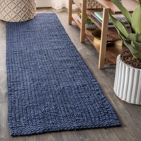 JONATHAN Y NRF102D-216 Pata Hand Woven Chunky Jute Navy 2 ft. x 16 ft. Runner Rug, Bohemian, Transitional, Rustic for Home, Bedroom, Living Room, Kitchen, Entryway/Hallway