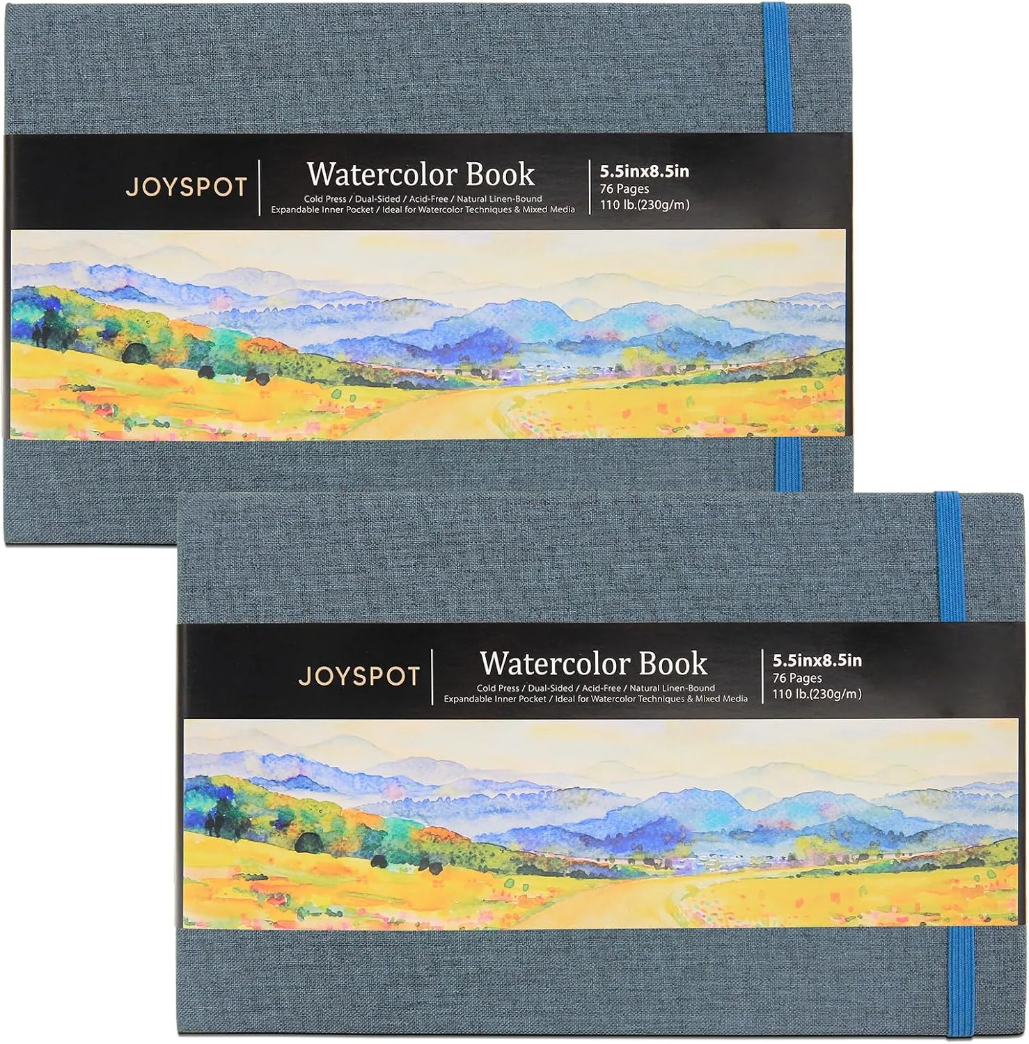 JOY SPOT! 5.5" x 8.5" Watercolor Pad, Pack of 2 (76 Sheets), 110 lb (230 GSM), Acid-Free Paper, Watercolor Book with Linen Bound for Watercolor Techniques and Mixed Media