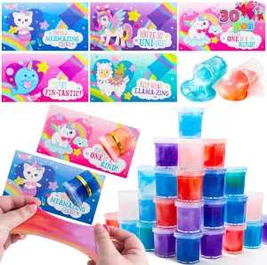 JOYIN 30 PCS Valentine Day Gift Cards with Fantasy Slime Stress Relief Fidget Toy for Kids, Classroom Exchange Prizes, Valentines Party Favors, Exchange Gifts Greeting Card