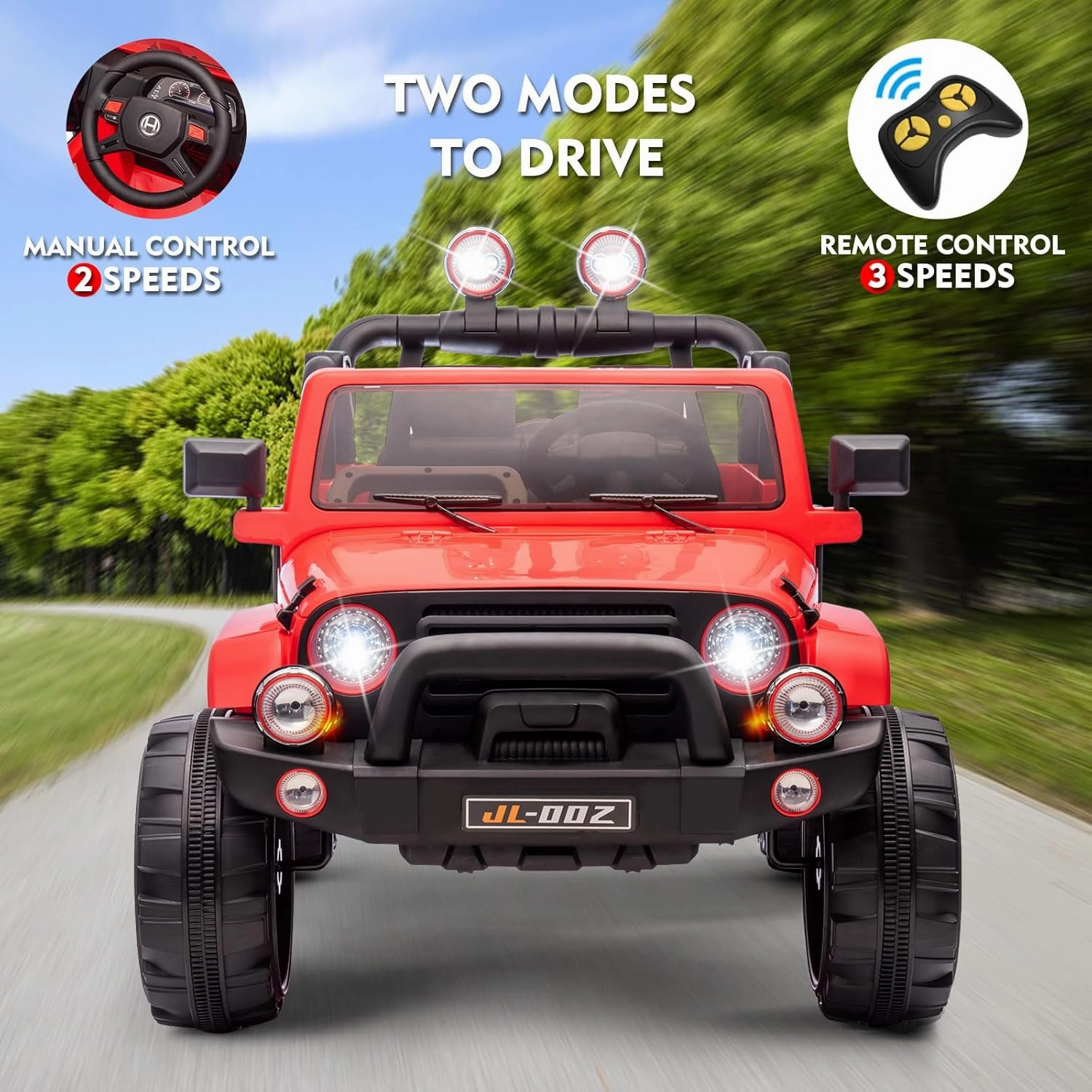 JOYLDIAS 2-Seater Ride On Truck and Car Cover, 12V7AH Battery Powered Toys Car for 2 Kids with Remote Control, Music, MP3, Bluetooth, LED Lights, 3 Speeds, Spring Suspension for Boys and Girls, Red