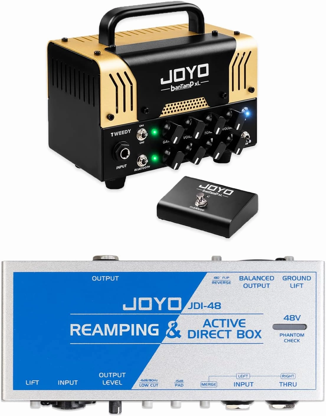 JOYO Tweedy Mini Amplifier Tube Head 20 Watt Preamp 2 Channel Hybrid and JDI-48 Active Direct Box Passive Reamping & Phantom Powered