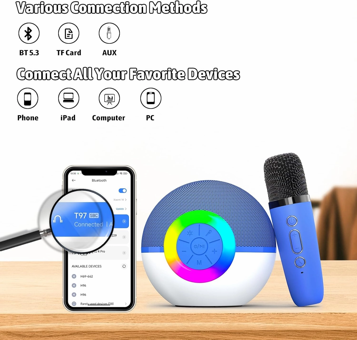 Karaoke Microphone Machine Toys for Kids Adults, Mini Portable Bluetooth Speaker with Wireless Mic, Christmas Birthday Gifts for Boys Girls Ages 3 4 5 6 7 8 9 10 11 12  Year (Blue)