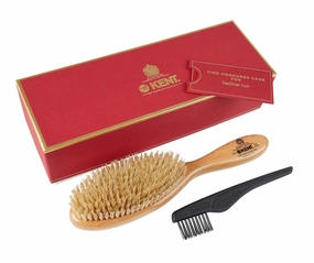 Kent LHS5 Satinwood Wire-Laid Pure White Boar Bristle Oval Hair Brush in a Silk Lined Presentation Case for Daily Grooming Medium To Long Thick Hair and Promotes Natural Shine. Handmade in England