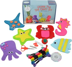 Kid Craft Felt Kit - 6 Cute Sea Animals Beginners Sewing Kits - Little Kids Ages 7 to 12 - Easy Childrens First Sew Kit - Great for Travel - Fun Beginning DIY Crafting for Girls and Boys
