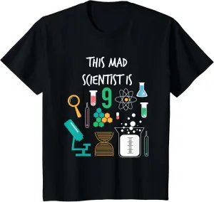 Kids Mad Scientist Is 9 Years Old Funny Science Birthday T Shirt T-Shirt