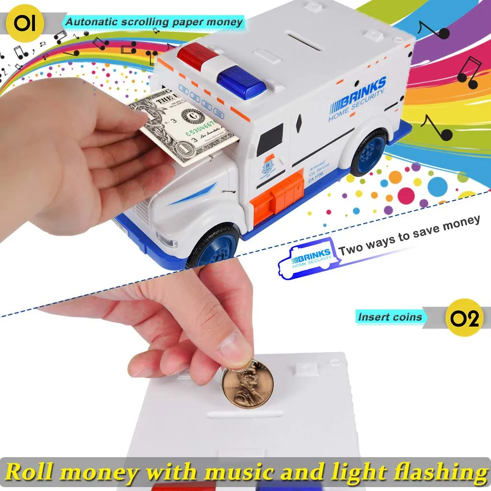 Kids Money Bank, Electronic Piggy Banks, Great Gift Toy for Kids Children, Cool Armored Car Bank Password Coin Bank, Perfect Toy Gifts for Boys Girls (White)