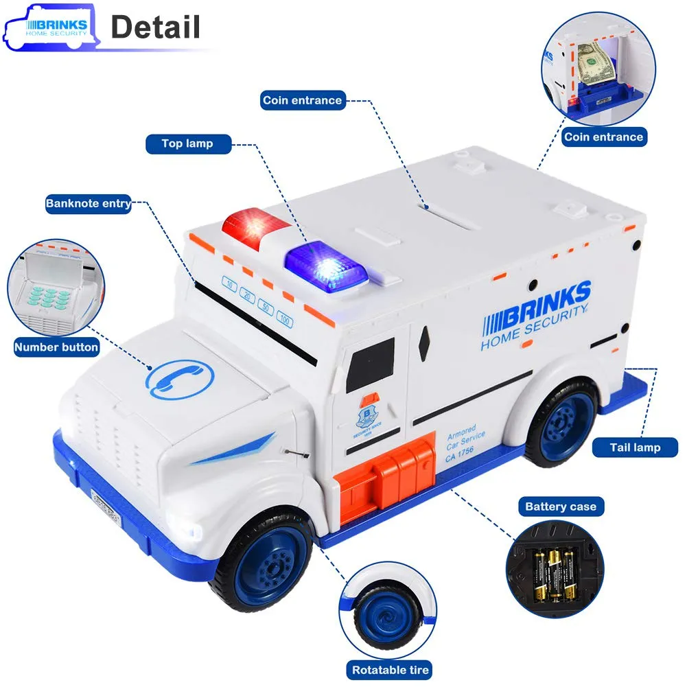 Kids Money Bank, Electronic Piggy Banks, Great Gift Toy for Kids Children, Cool Armored Car Bank Password Coin Bank, Perfect Toy Gifts for Boys Girls (White)