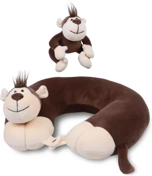 Kids Neck Pillows for Travel & Monkey Stuffed Animal, Neck Chin Support, Car Pillow Kids, Child Roadtrip, Flight & Car Head Rest, Soft Velvet Firm Kids Neck Pillow for Travel Toddler Girl Boy