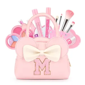 Kids Real Makeup Kit for Girls - 18Pcs Non-Toxic Washable Make Up Toys with Initial Toddler Purse - Personalized Birthday Gifts for Age 3 4 5 6 7 8 9 10 Years Old Girls Vanity Set - M
