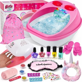 Kids Foot Spa & Nail Kit Set, Kids Spa Day Kit for Girls, Massage Foot Soak Tub and Nail Dryer, Manicure Pedicure Art Salon Girl Gift for 5-12, Christmas Birthday Gifts