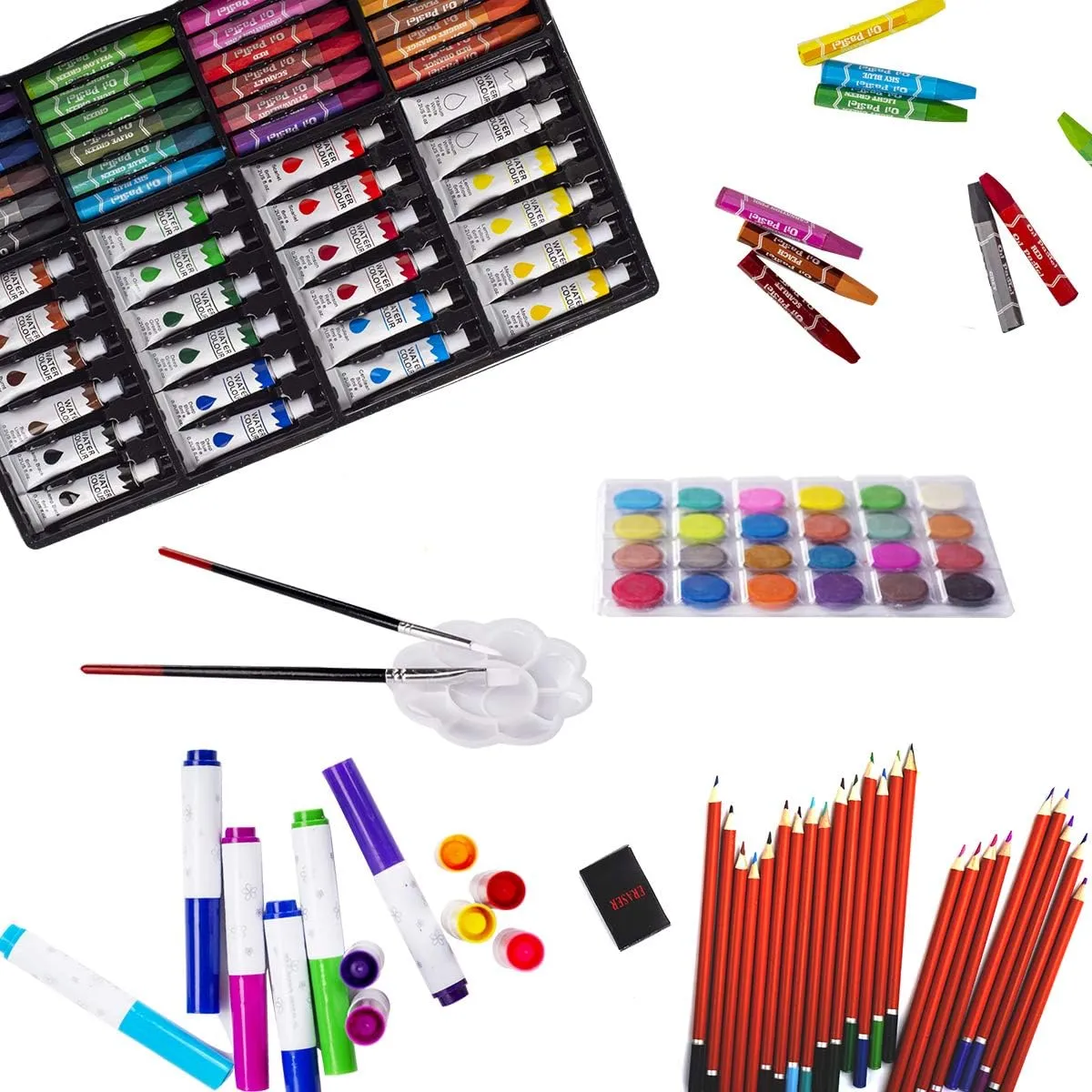 KINSPORY Art Set, 139 Pack Painting Drawing Art Supplies Kit with 2 Sketch Pads, Double Layers Art Crafts, Colored Pencils, Oil Pastels, Watercolor Paints, Aluminum Gift Case for Artists Kids (Pink)