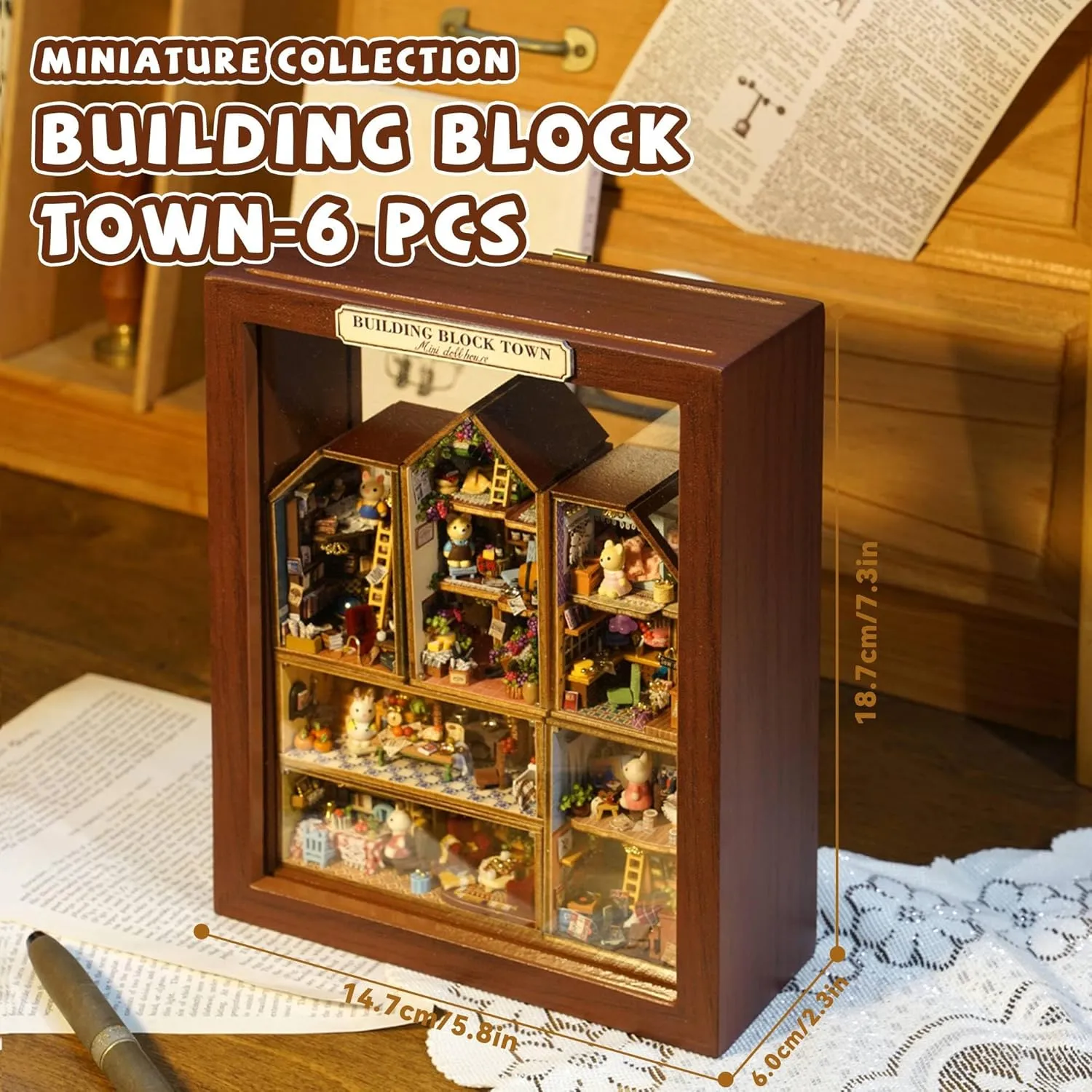 Kisoy Romantic and Cute Dollhouse Miniature DIY House Kit Creative Room Perfect DIY Gift for Friends, Lovers and Families (Building Block Town-6 PCS)