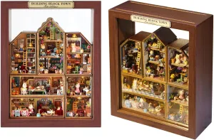 Kisoy Romantic and Cute Dollhouse Miniature DIY House Kit Creative Room Perfect DIY Gift for Friends, Lovers and Families (Building Block Town-6 PCS)