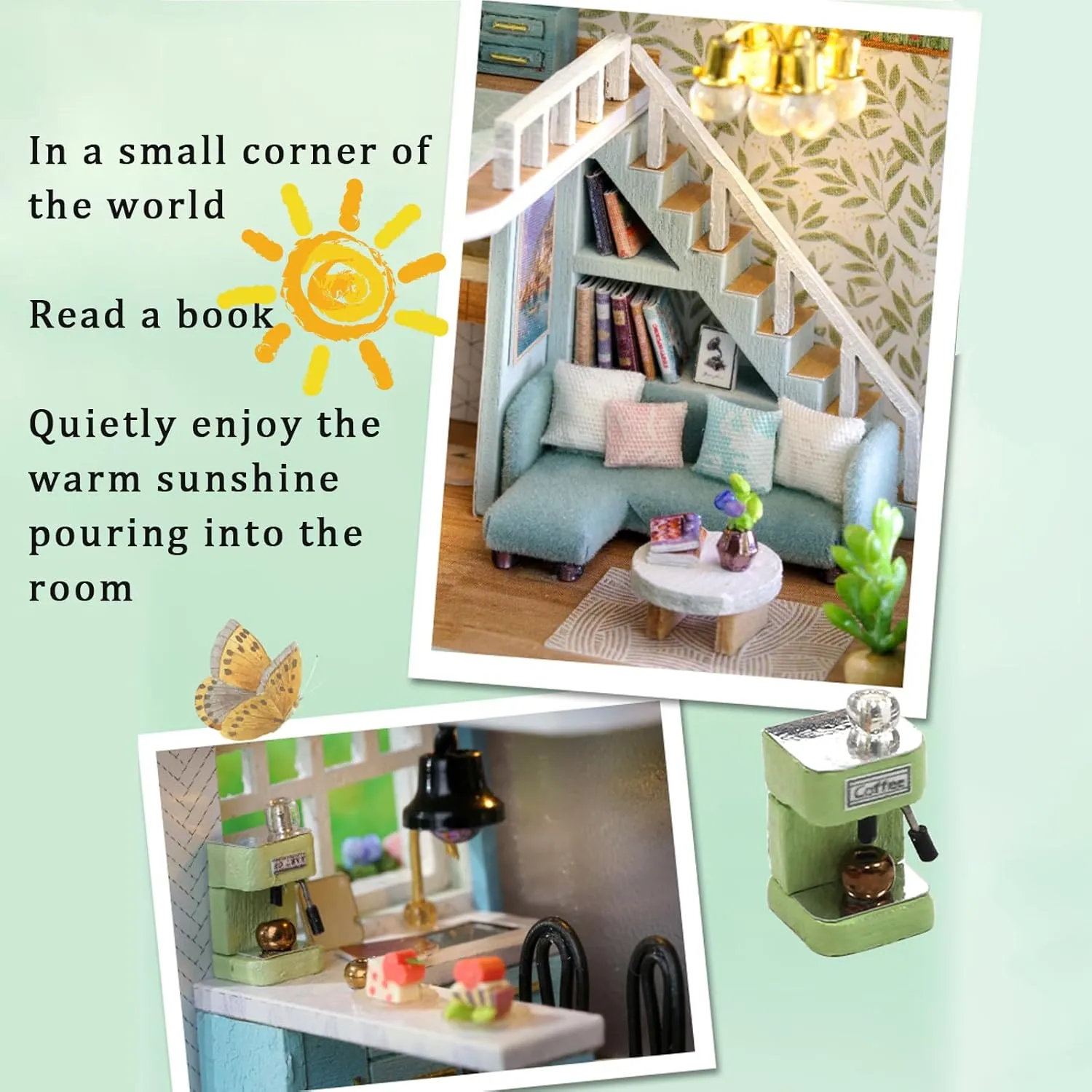 Kisoy Romantic and Cute Dollhouse Miniature DIY House Kit Creative Room Perfect DIY Gift for Friends, Lovers and Families (Warm House)
