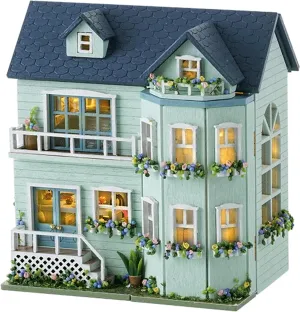 Kisoy Romantic and Cute Dollhouse Miniature DIY House Kit Creative Room Perfect DIY Gift for Friends, Lovers and Families (Warm House)