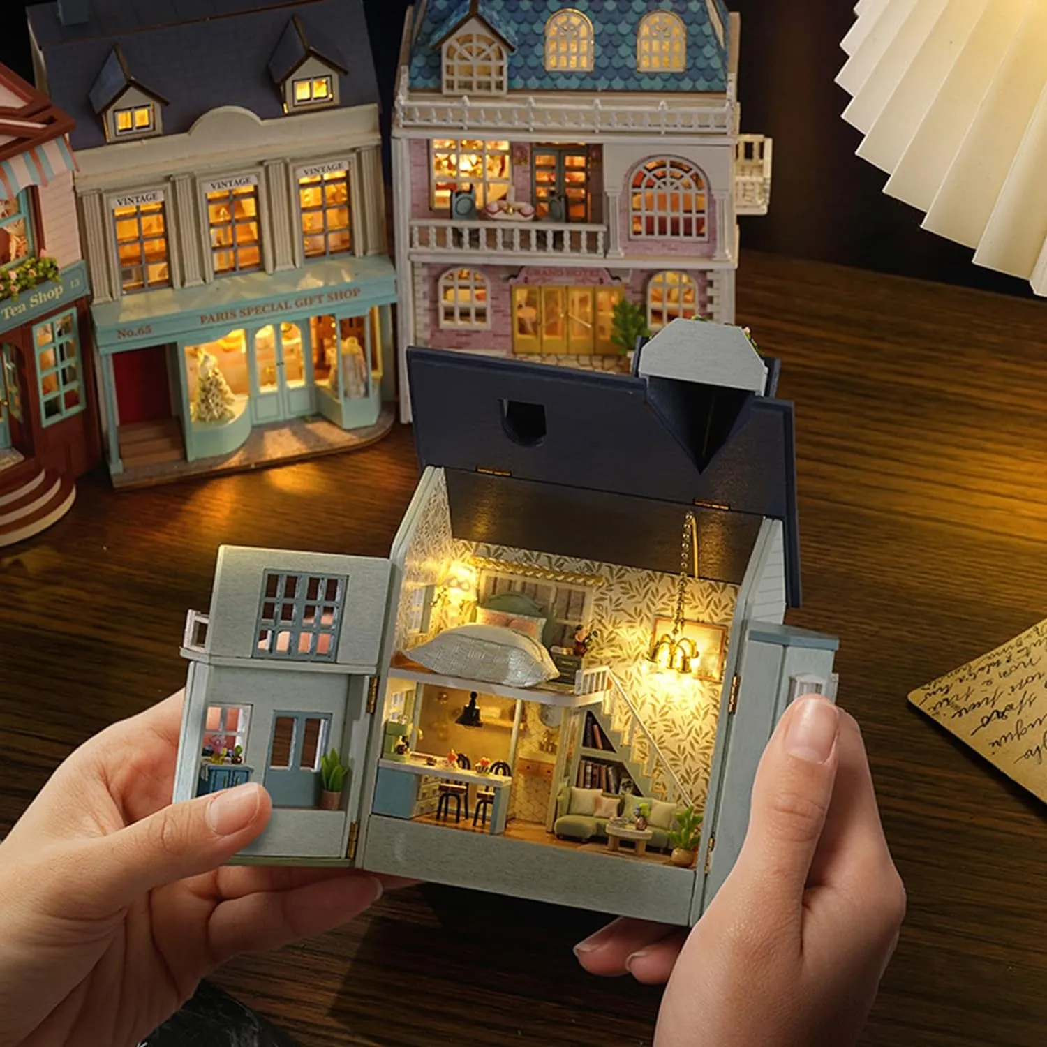 Kisoy Romantic and Cute Dollhouse Miniature DIY House Kit Creative Room Perfect DIY Gift for Friends, Lovers and Families (Warm House)