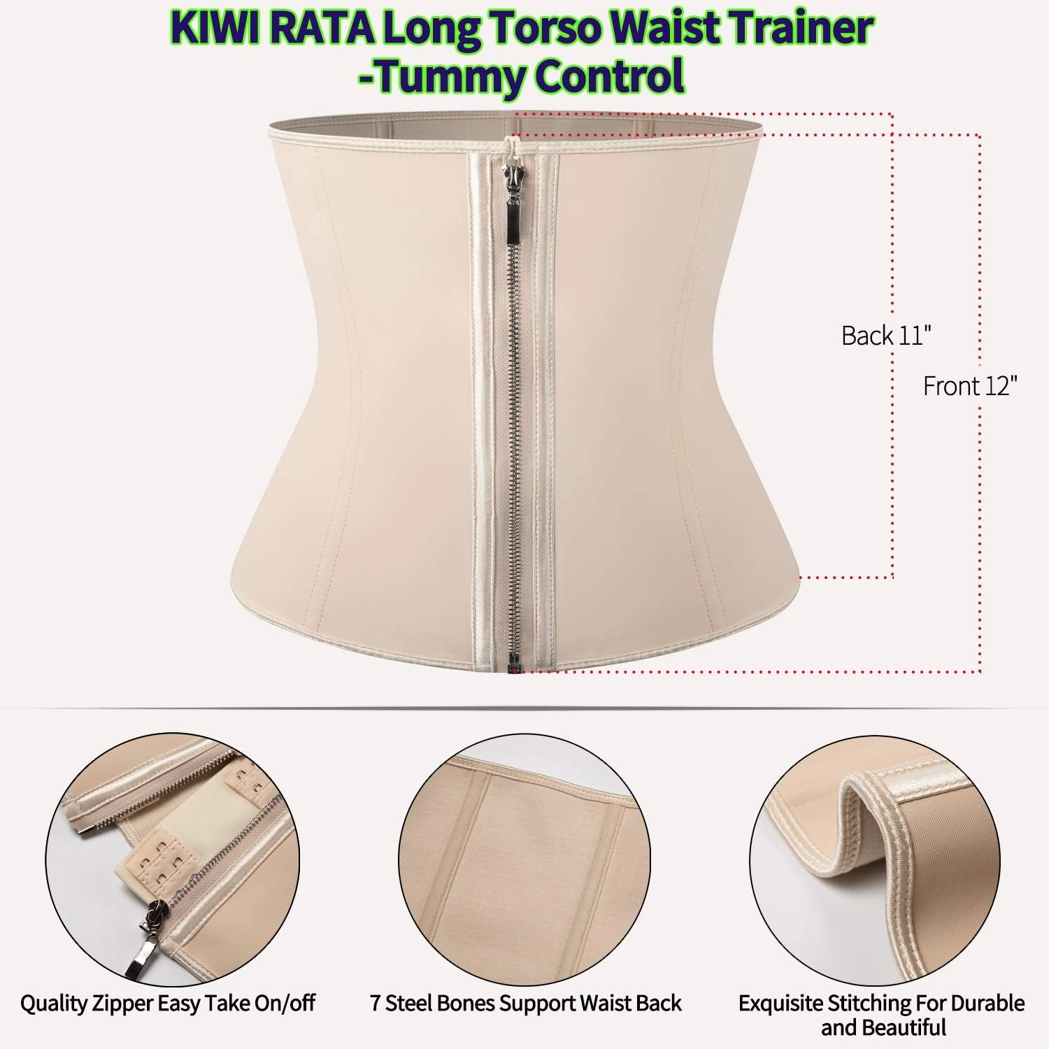 KIWI RATA Women Latex Workout Waist Trainer Corset with Double Straps X-Shape Faja Trimmer Belt