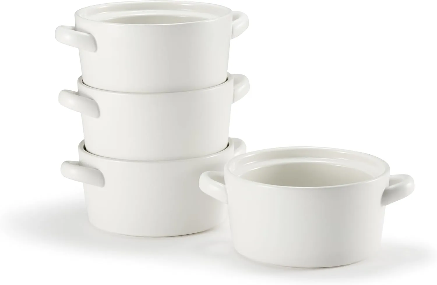 Kook Soup Crocks, Ceramic Stackable Bowls, Broil, Oven, Microwave and Dishwasher Safe, with Handles, For Casserole, Pasta, Cereal, 23.6 oz, Set of 4 (Matte White)