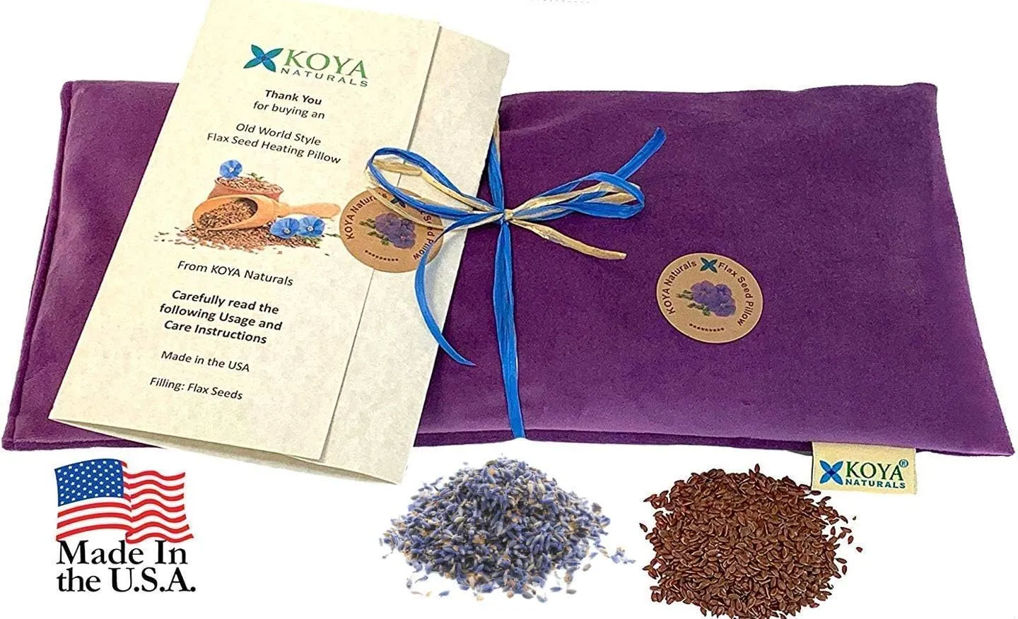 KOYA Naturals Soft Velvet Flax Seed Pillow with Lavender - Microwave Heating Pad – Microwavable Moist Heat Pack – for Neck, Muscle, Joint, Stomach Pain, Menstrual Cramps – Warm Wrap (Purple)