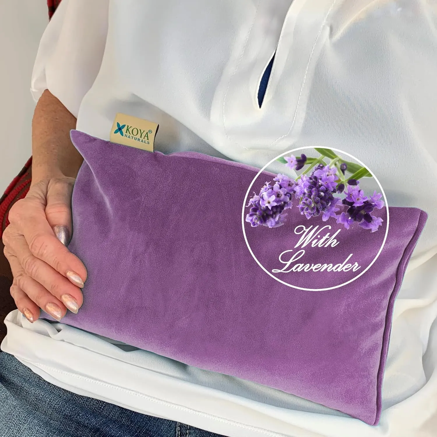 KOYA Naturals Soft Velvet Microwave Heating Pad for Cramps with Lavender- Microwavable Moist Heat Bag - for Neck, Muscles, Joints, Stomach Pain, Menstrual Cramps (Lavender Color)