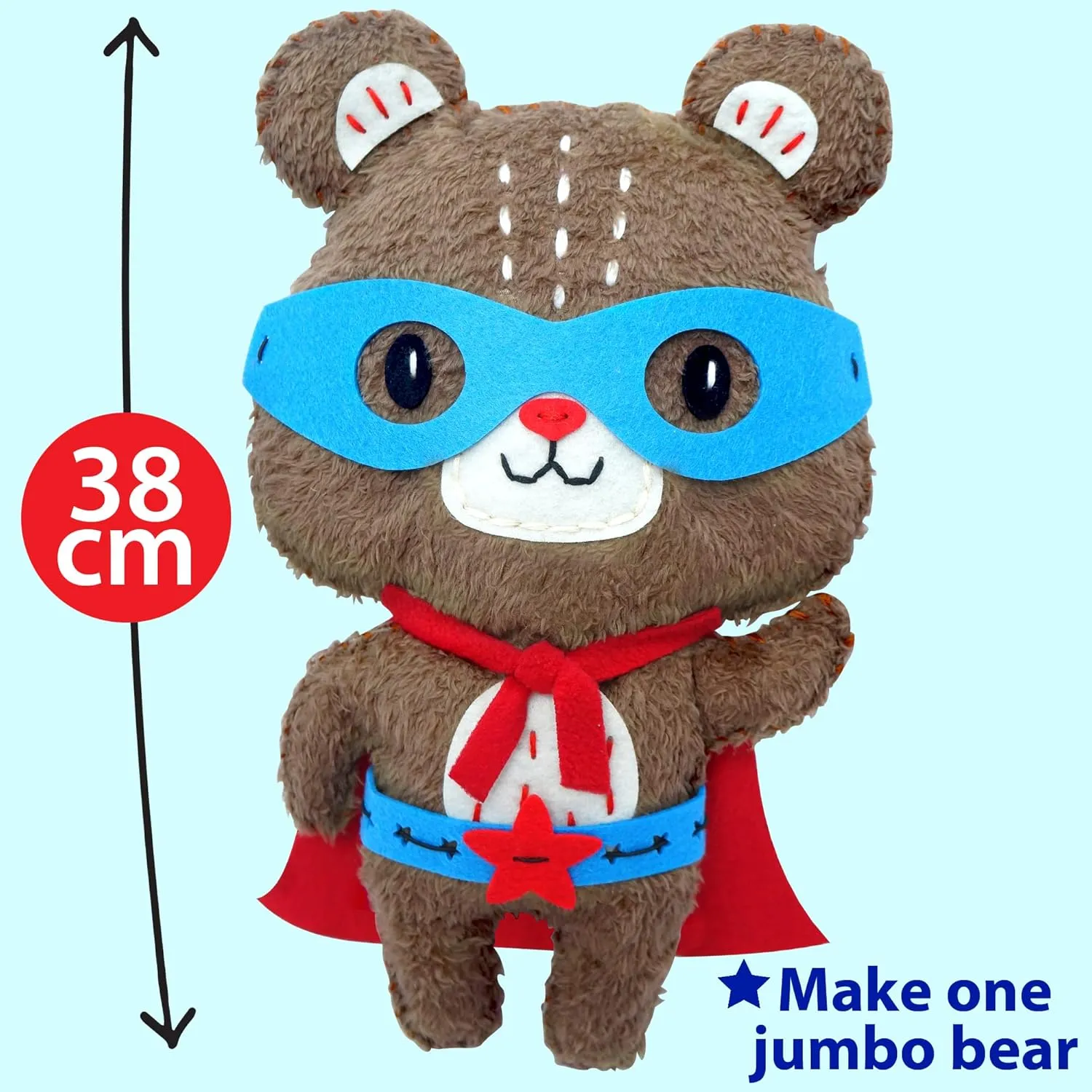 KRAFUN Big Jumbo Teddy Bear Animal Sewing Kit for Age 7-12 Kids Beginner My First Art & Craft, Make 1 Stuffed Doll with 2 Costumes, Instructions & Plush Felt Materials for Learn to Sew
