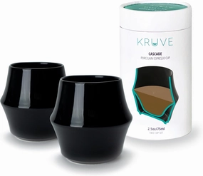 KRUVE CASCADE Porcelain Coffee Cups, 2.5oz Double-Walled Espresso Cups, Sensory Espresso Coffee Mug Set for Heat Retention, Black Porcelain Drinking Glasses with Enhanced Aroma, Elegant Cup Design