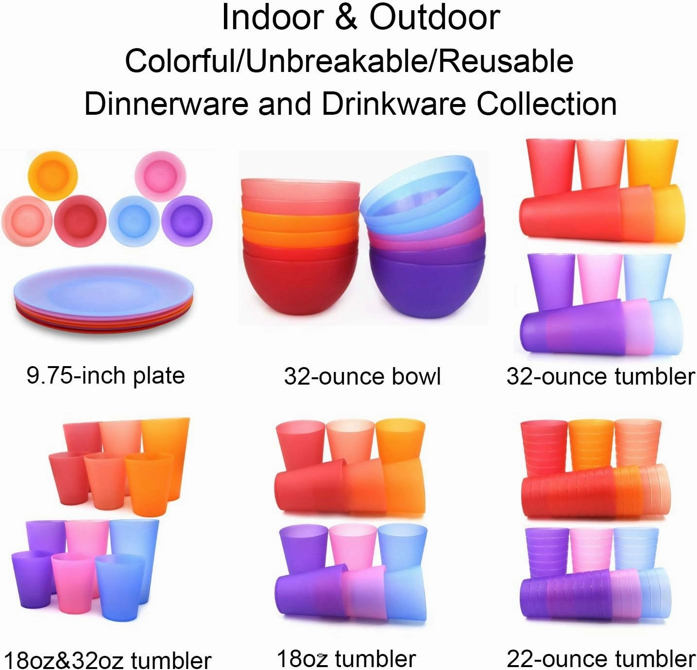 KX-WARE 32-ounce Plastic Tumblers/Large Drinking Glasses/Party Cups/Iced Tea Glasses Set of 12,6 Assorted Colors| Unbreakable, Dishwasher Safe, BPA Free