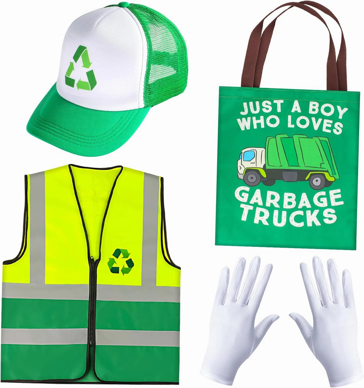 Kyson Kids Garbage Man Costume Kit Waste Management Dress Up Recycle Trash Vest Trucker Hat Gloves Bag for Career Day