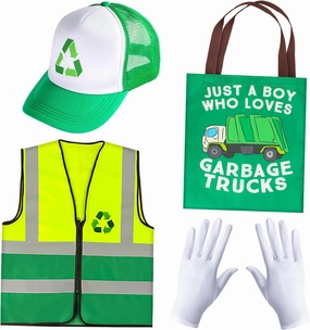 Kyson Kids Garbage Man Costume Kit Waste Management Dress Up Recycle Trash Vest Trucker Hat Gloves Bag for Career Day