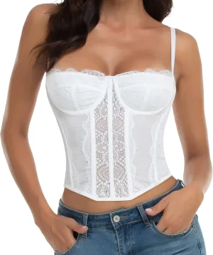 Lace Bustier Corset Tops for Women - Sexy Going Out Party Club Top with Buckle