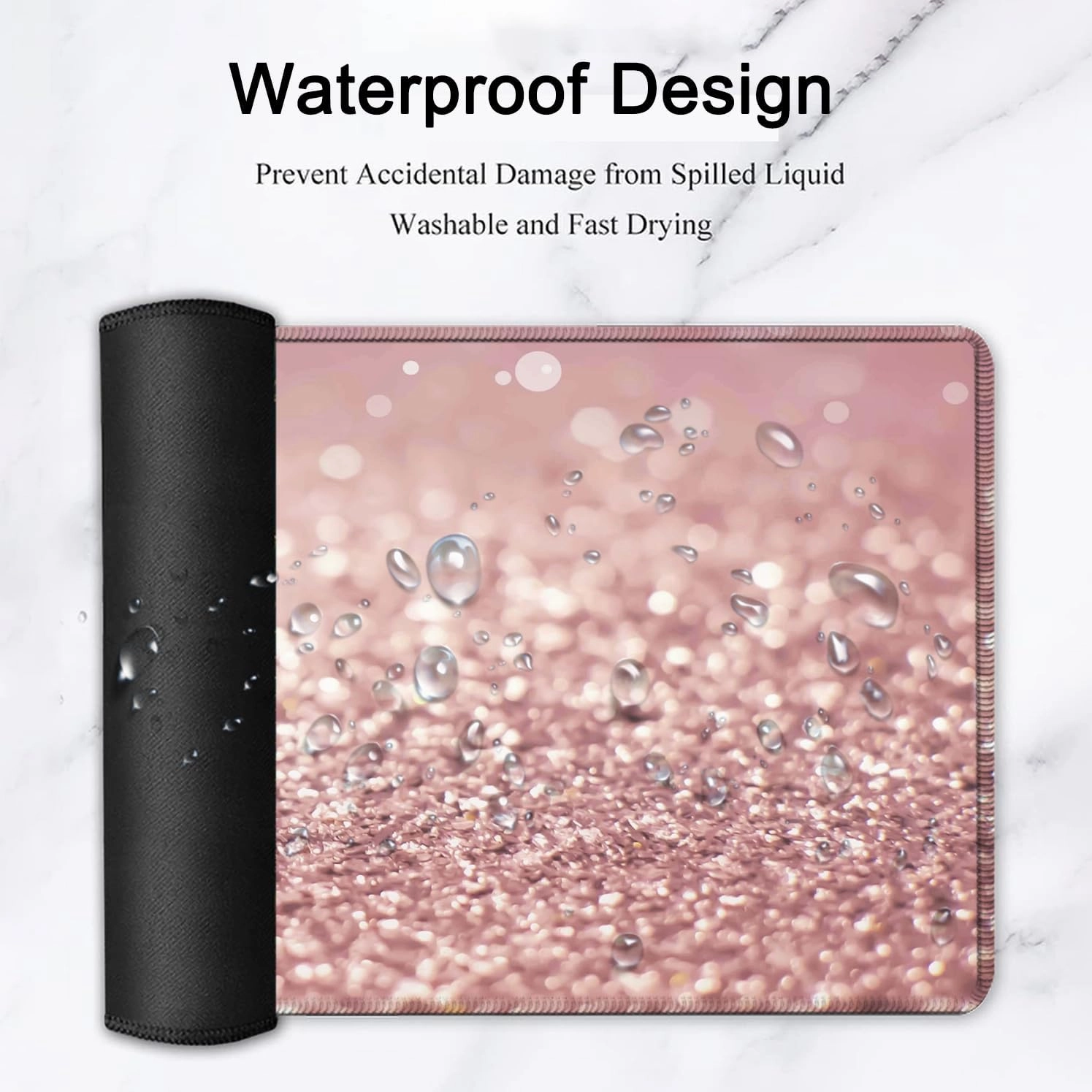 Large Gaming Mouse Pad, Extended Waterproof Desk Pad Protector (31.5" x 11.8") Ergonomics Memory Foam Mouse Wrist Rest Support, for Home Office Laptop Easy Typing, Pink Gilt XXL Pink Mouse Mat