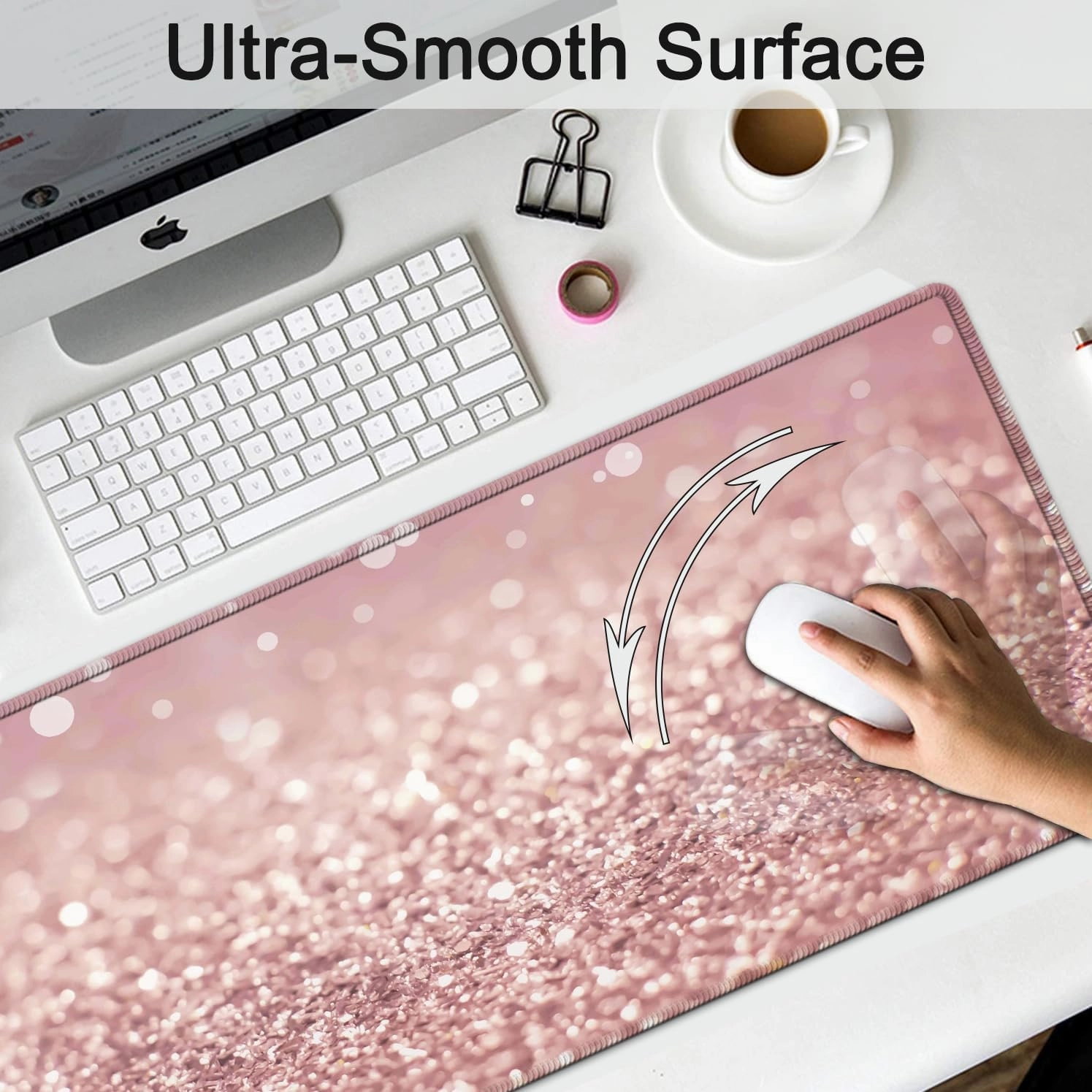 Large Gaming Mouse Pad, Extended Waterproof Desk Pad Protector (31.5" x 11.8") Ergonomics Memory Foam Mouse Wrist Rest Support, for Home Office Laptop Easy Typing, Pink Gilt XXL Pink Mouse Mat