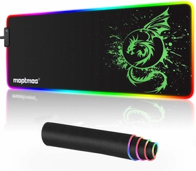 Large RGB Mouse Pad Anime Dragon Mouse Mat LED with 15 Lighting Modes for Gaming 31.5 X 12 Inch (Green)