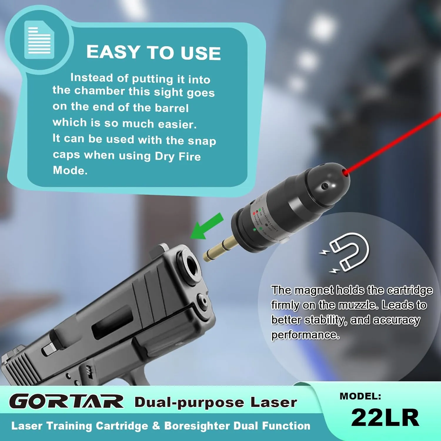 Laser Training Cartridge & Boresighter Dual Function for Cal 9MM/22LR/17HMR to Dry Fire Practice and Bore Sighting