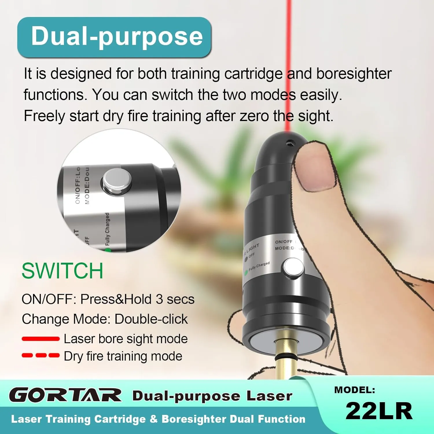 Laser Training Cartridge & Boresighter Dual Function for Cal 9MM/22LR/17HMR to Dry Fire Practice and Bore Sighting