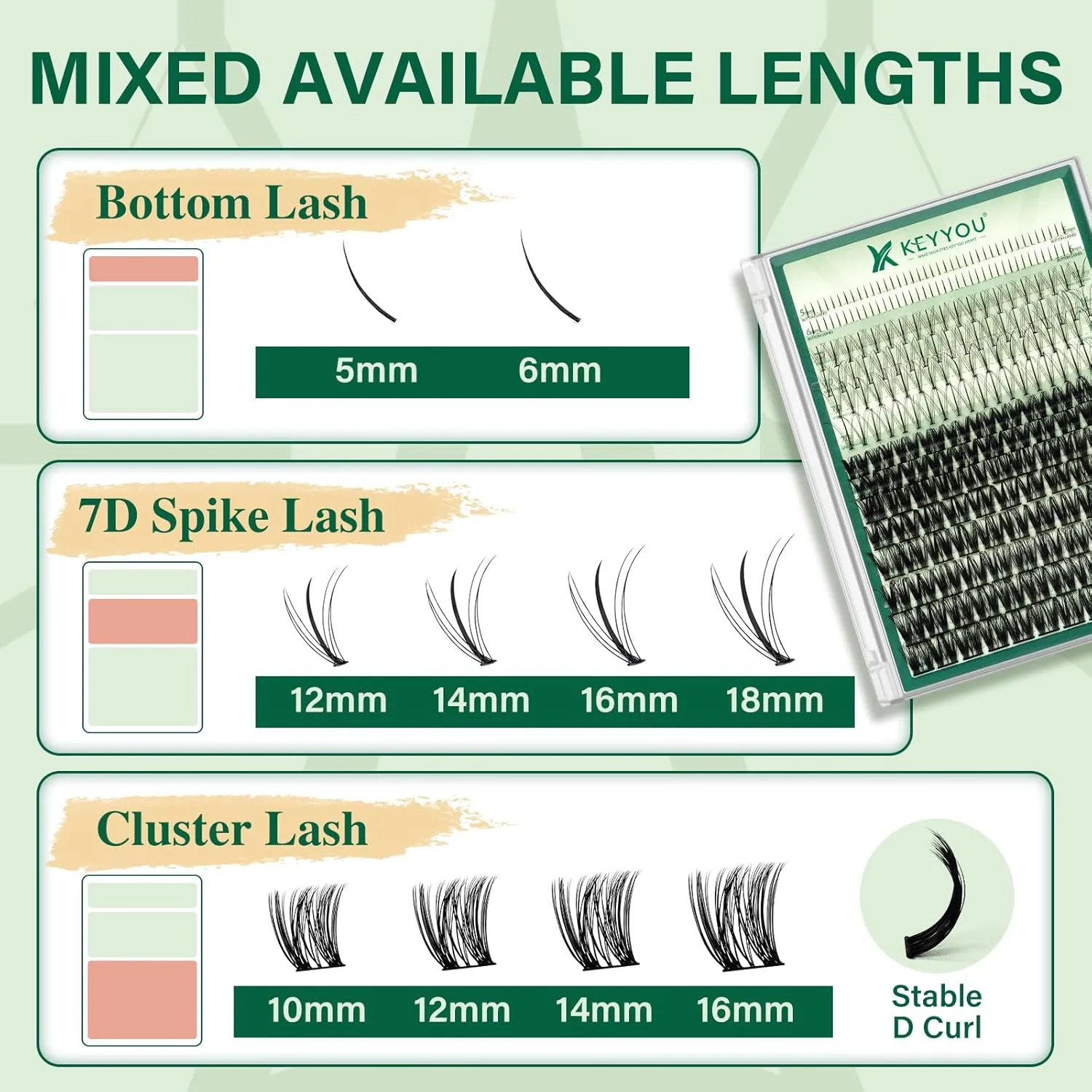 Lash Extension Kit Mixed 5-16mm Eyelash Extension Kit with Bottom Lashes Multi-Type Lash Clusters with Bond and Seal Applicator and Remover DIY at Home