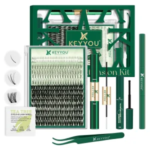 Lash Extension Kit Mixed 5-16mm Eyelash Extension Kit with Bottom Lashes Multi-Type Lash Clusters with Bond and Seal Applicator and Remover DIY at Home